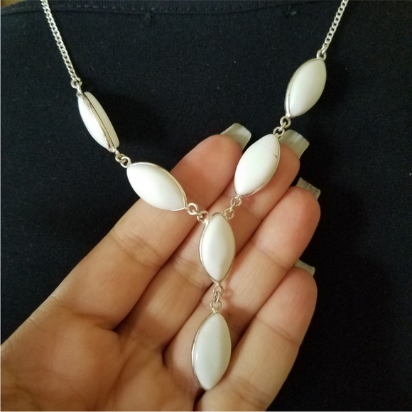 Genuine White Coral Gemstone 925 Sterling Silver Y Necklace NEW - Picture 4 of 9